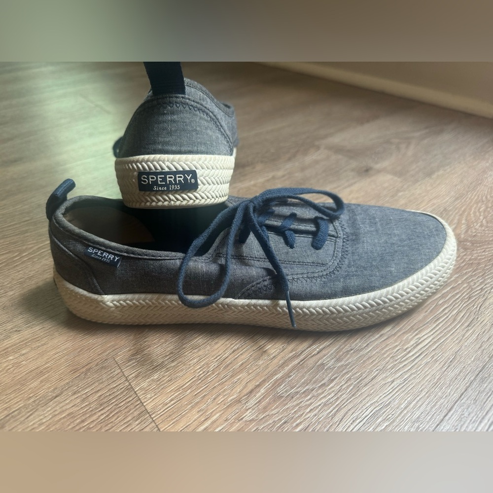 Sperry women’s sneakers.    Chambray/navy.  Size 9